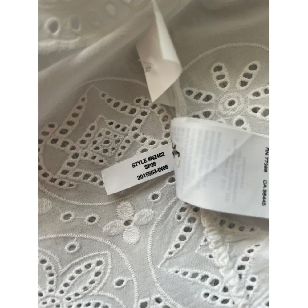 Madewell NWT Embroidered Pintuck High-Neck Top XXS White Eyelet Cotton Cottage - Picture 4 of 10
